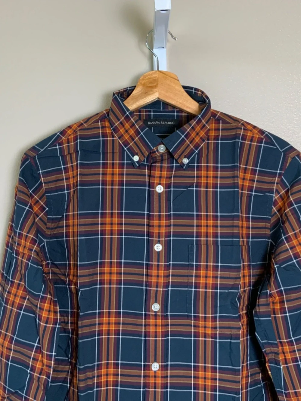 Banana Republic Untucked Slim Fit Plaid Button Down Oxford Shirt
